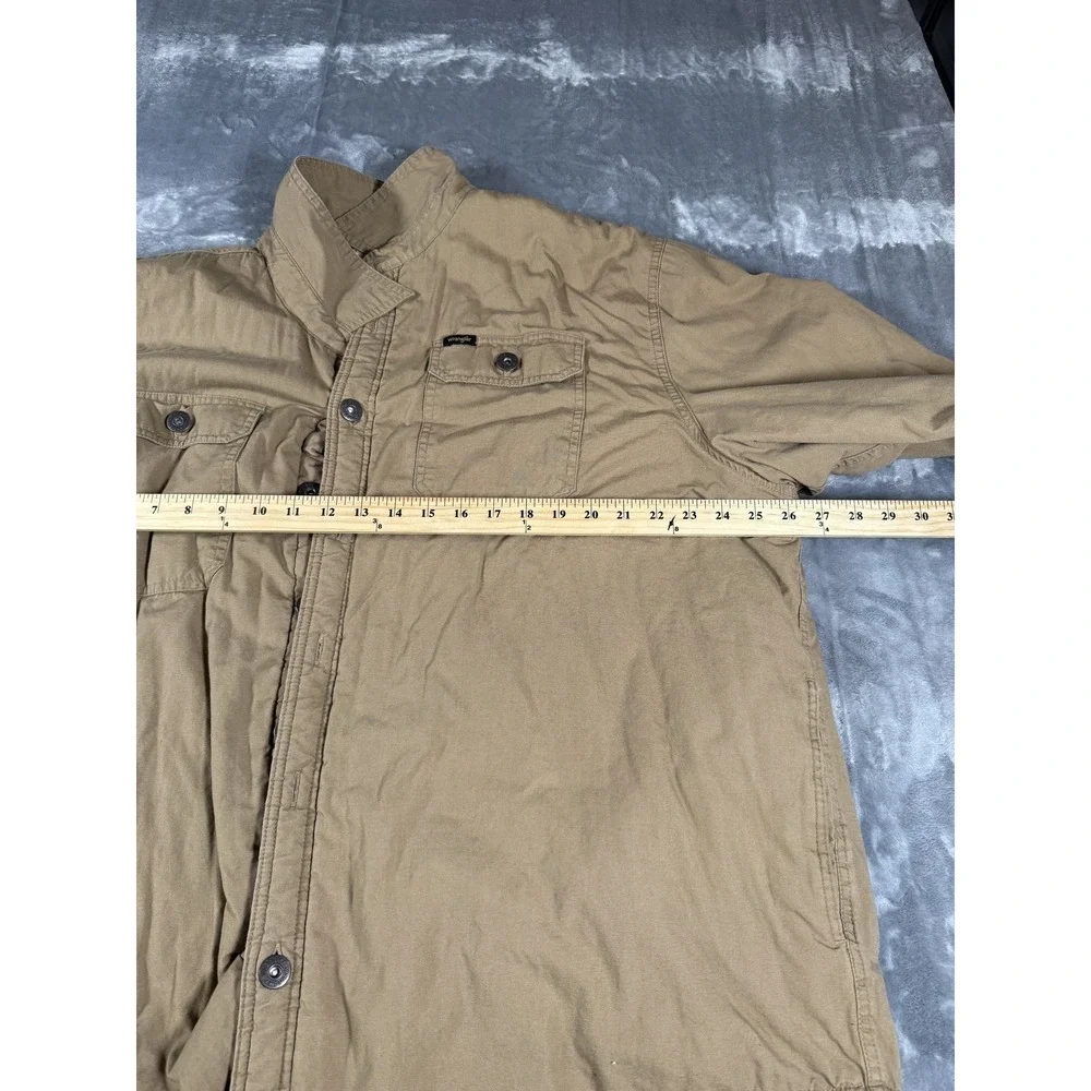Wrangler Men's Sherpa Lined Workwear Jacket Coat Button Front Tan Brown Large